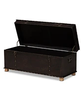 Baxton Studio Janna Rustic Transitional Dark Brown Faux Leather Upholstered and Oak Brown Finished Wood Storage Ottoman