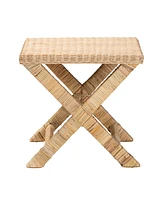 Baxton Studio Farica Modern Bohemian Natural Rattan And Mahogany Accent Bench
