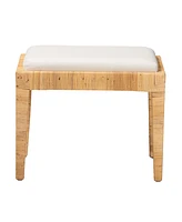 Baxton Studio Sofia Modern Bohemian Natural Brown Rattan and Mahogany Wood Ottoman