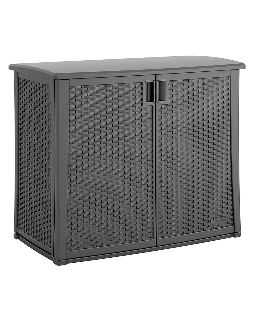 Suncast Lockable Outdoor Cabinet Deck Storage Box w/ Adjustable Shelf, Cool Gray