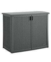 Suncast Lockable Outdoor Cabinet Deck Storage Box w/ Adjustable Shelf, Cool Gray