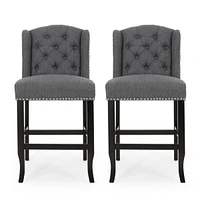 The Pop Home Set of 2 Wingback Counter Stools with Button-Tufted Back & Nailhead Accents-The