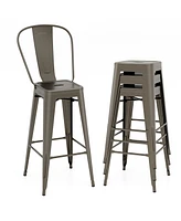 Gouun 30 Inch Height Set of 4 High Back Metal Industrial Bar Stools