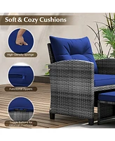 Gouun 5 Piece Patio Rattan Furniture with 2 Ottomans and Tempered Glass Table