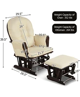 Gouun Wood Glider and Ottoman Set with Padded Armrests and Detachable Cushion