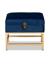 Baxton Studio Aliana Glam and Luxe Navy Blue Velvet Fabric Upholstered and Gold Finished Metal Small Storage Ottoman