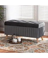 Baxton Studio Hanley Modern and Contemporary Grey Velvet Fabric Upholstered and Walnut Brown Finished Wood Storage Ottoman