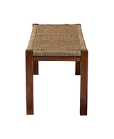 bali & pari Hermes Mid-Century Modern Transitional Natural Seagrass and Mahogany Wood Bench