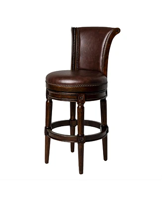 Maven Lane Pullman Wooden Swivel Stool, Dark Walnut w/ Leather, Set of 4