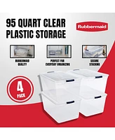 Rubbermaid Cleverstore 95 Quart Clear Plastic Storage Container & Lid, (4 Pack)