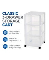 Gracious Living Classic 3 Drawer Organizer Plastic Storage Cart w/ Wheels, White