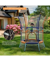 Gymax Kids Mini Trampoline w/ 59'' Higher Enclosure Net Seamless Jumping Mat Zipper Door