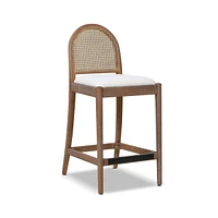 26.5" Curved Back Rattan Counter Bar Stool, Set of 2, Ivory White Boucle-The Pop Home