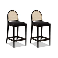 26.5" Curved Back Rattan Counter Bar Stool, Set of 2, Ivory White Boucle-The Pop Home