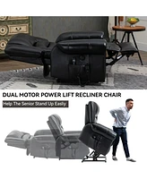 Boyel Living Power Lift Recliner Chair Heat Massage Dual Motor Infinite Position Up to 350 Lbs Faux Leather Heavy Duty Motion Mechanism with Usb Ports