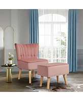Gouun Modern Accent Chair Ottoman Set with Footstool