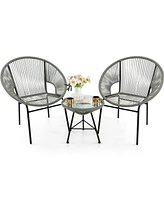 Gouun 3 Pieces Patio Acapulco Furniture Bistro Set with Glass Table