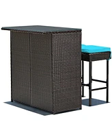 Gouun 3PCS Patio Rattan Wicker Bar Table Stools Dining Set