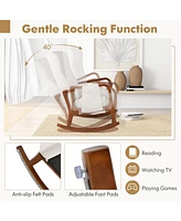 Gouun Rocking Chair with Ottoman Solid Rubber Wood Frame Padded Cushion