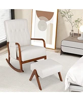 Gouun Rocking Chair with Ottoman Solid Rubber Wood Frame Padded Cushion