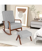 Gouun Rocking Chair with Ottoman, Solid Wood Frame and Padded Cushion