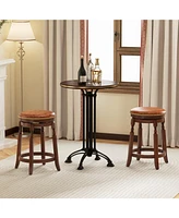 24 Inch Swivel Bar Stool Set of 2 with Upholstered Seat and Rubber Wood Frame