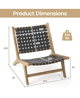 Gouun Modern Armless Teak Wood Lounge Chair with Nylon Woven Backrest and Seat