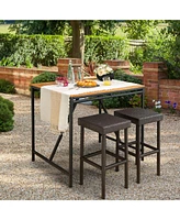 Gouun 2 Pieces Patio Rattan Wicker Bar Stool Chairs