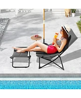 Gouun Patio Folding Sling Chair with Ottoman Footrest and Removable Cushion