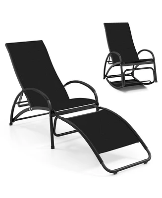 Gouun 2-in-1 Outdoor Rocking Chair with 4-Position Adjustable Backrest for Patio Porch Poolside