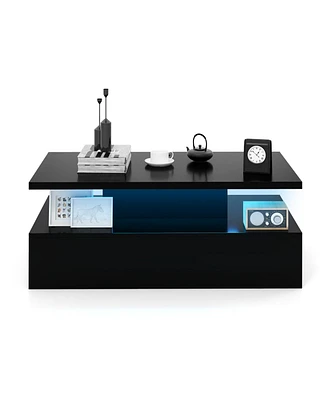 Gouun Modern 2-tier High Glossy Table with Adjustable Colors for Living Room