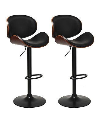 Gouun Set of 2 Adjustable Swivel Pu Leather Bar Stools with Curved Footrest