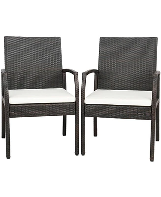 Gouun 2 Pieces Patio Wicker Dining Armchair Set with Soft Zippered Cushion-Set of 2