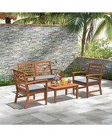 Gouun 4 Pieces Outdoor Furniture Set with Stable Acacia Wood Frame