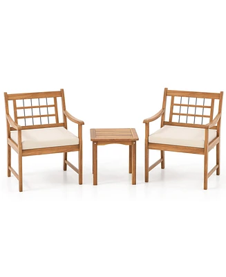 Gouun 3 Piece Wood Patio Furniture Set with Seat Cushions and Acacia Wood Frame