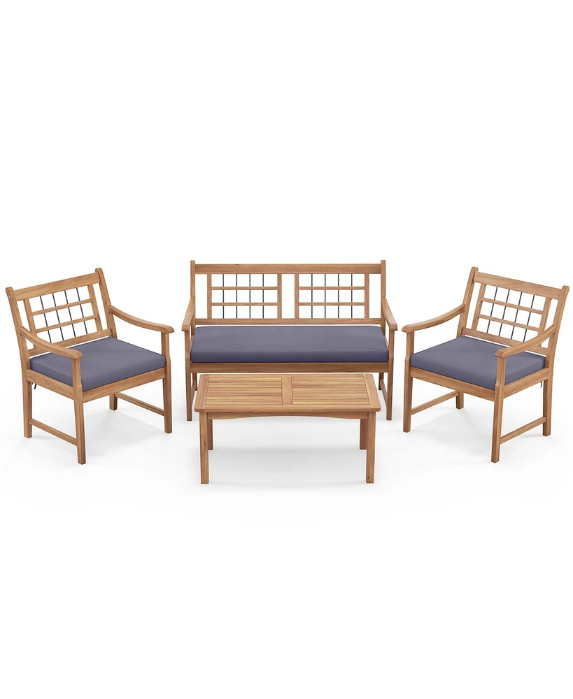 Gouun 4 Piece Wood Patio Furniture with Armchairs Loveseat and Table