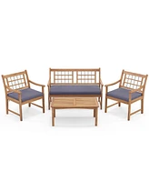 Gouun 4 Piece Wood Patio Furniture with Armchairs Loveseat and Table