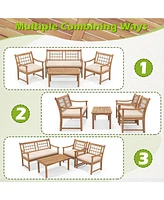 Gouun 4 Piece Wood Patio Furniture with Armchairs Loveseat and Table-Off