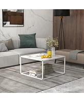 Gouun Modern Glass Square Table with Metal Frame for Living Room