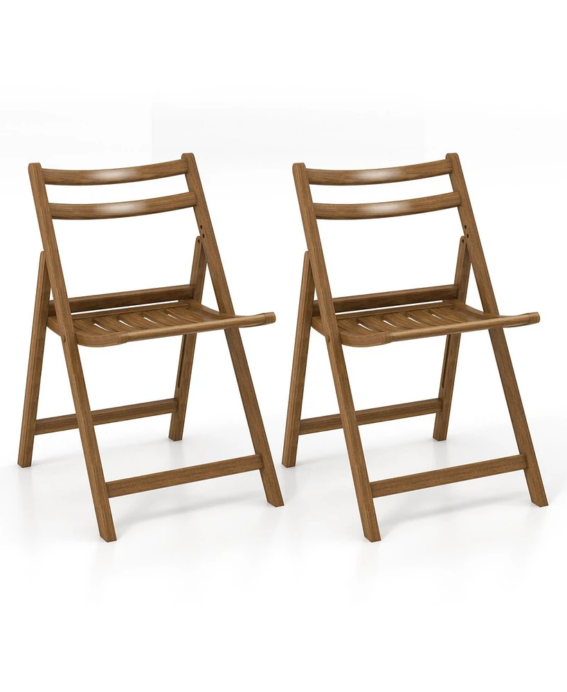 Gouun Folding Dining Chair Set of 2 with Rubber Wood Frame and Slatted Seat