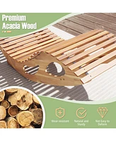 Gouun Acacia Wood Patio Rocking Sun Lounger Chaise Lounge with Ergonomic Curved Seat