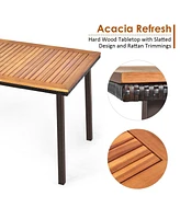 Gouun 55 Inch Patio Acacia Dining Table with Umbrella Hole