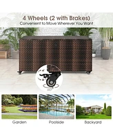 Gouun 96 Gallon Pe Wicker Outdoor Storage Box with 4 Wheels