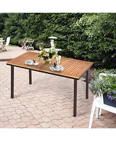 Gouun 55 Inch Patio Acacia Dining Table with Umbrella Hole