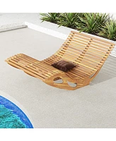 Gouun Slatted Acacia 2-Seat Patio Dual Rocker Sunbed Wood Lounger with Ergonomic Curved Seat