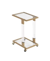 Lovmor 17.72"Golden Side Table, Acrylic Sofa Table, Glass Top C Shape Square Table with Metal Base for Living Room, Bedroom, Balcony Home and Office