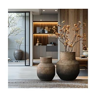 LuxenHome Brown Ombre Terracotta Round Vase