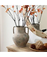 LuxenHome Rustic Terracotta 12.1-Inch Tall Urn Vase with Handles
