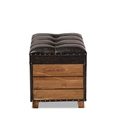 Baxton Studio Marelli Rustic Dark Brown Faux Leather Upholstered 2-Piece Wood Storage Trunk Ottoman Set