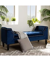 Baxton Studio Perret Modern and Contemporary Royal Blue Velvet Fabric Upholstered Espresso Finished Wood Bench